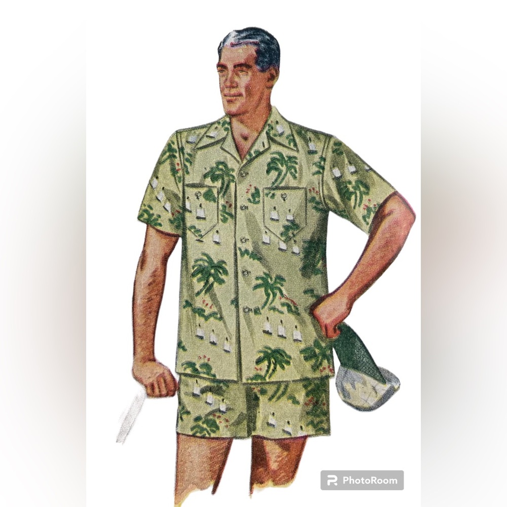 Vintage Mens 1950s Beach Shirt and Swim Trunks Simplicity Sewing Pattern